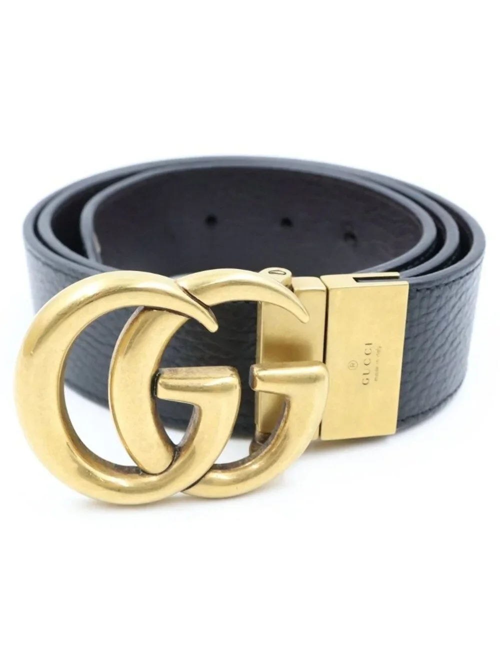 Gucci Double Reversible Leather Belt Gold Black Brown